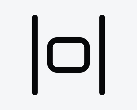 Black outline horizontal align center line icon linear vector with two vertical lines and rounded rectangle for layout alignment and editing interface