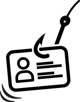simple id identity theft or phishing scam icon fishing hook catching stealing id card vector isolated on transparent background