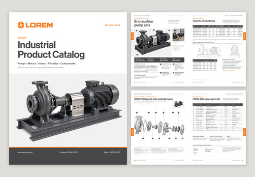 Equipment Catalog Template, Industrial Machinery & Parts Catalogue, Product Brochure with Specifications for Suppliers & Distributors