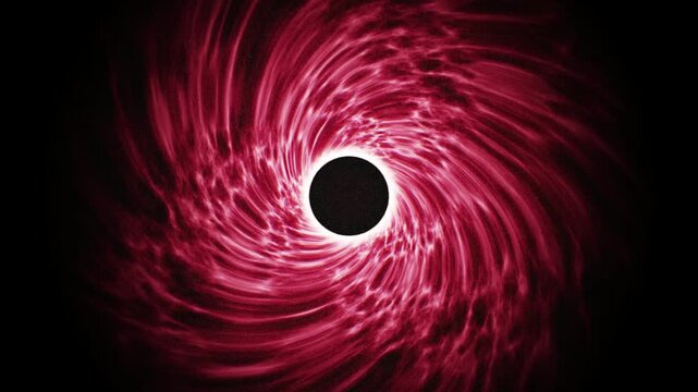 Cosmic crimson eclipse with black hole and glowing red accretion disk loop animation. Futuristic sci-fi black hole and crimson nebula loop background