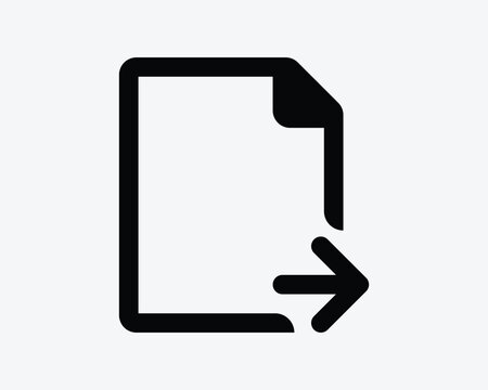 Export file vector icon document page with folded corner and right arrow symbolizing sending sharing or transferring data Black glyph