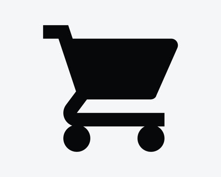 Shopping cart vector icon in black solid style with handle and wheels representing online store ecommerce retail and checkout
