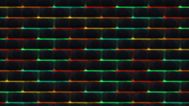 Glowing led light strip grid pattern moving across dark black background video footage