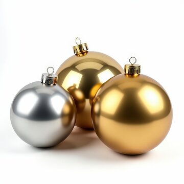 Metallic gold and silver oversized ball ornaments for outdoor use on white background, durable christmas decor trend
