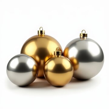 Metallic gold and silver oversized outdoor ball ornaments on white background, durable holiday decor spheres for exterior use