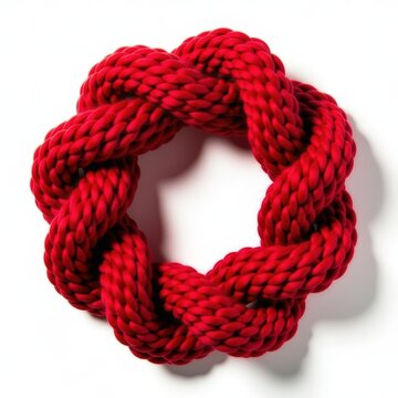 Chunky knit outdoor garland in festive red twisted design for holiday decoration and wrapping displayed on white background