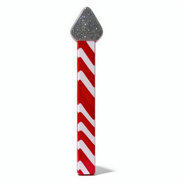 Sturdy plastic north pole signpost with candy cane stripes and glittery top for outdoor christmas tree decoration on white