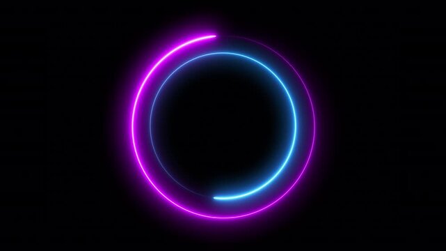 neon light trail circle endless circular pattern glowing circle on transparent background with two tone neon color, 4K video