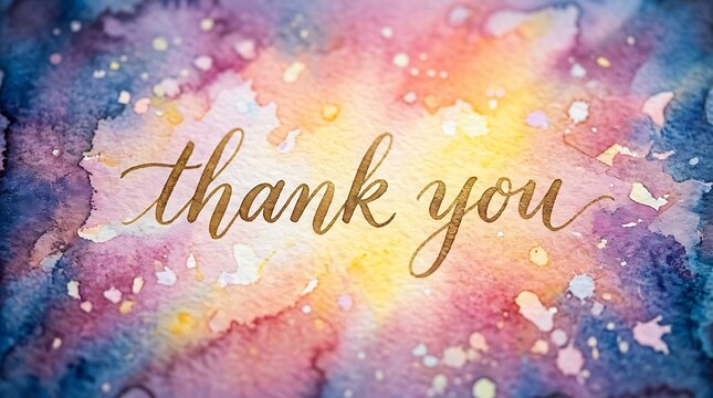 Beautiful Watercolor Thank You Message Design with Sparkles and Warm Glowing Background for Gratitude Cards