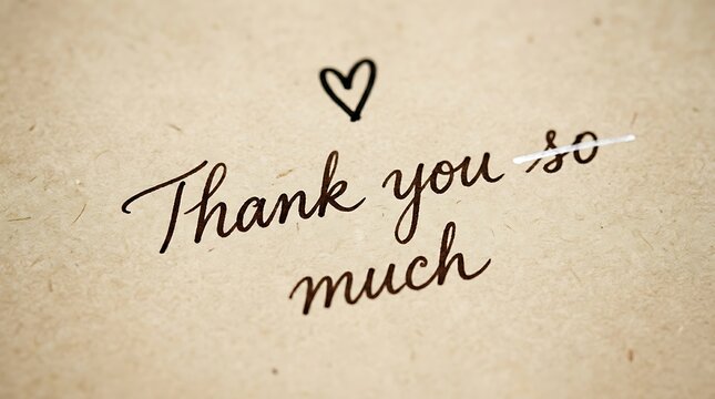 Handwritten Thank You Message on Light Brown Textured Paper with Heart Symbol
