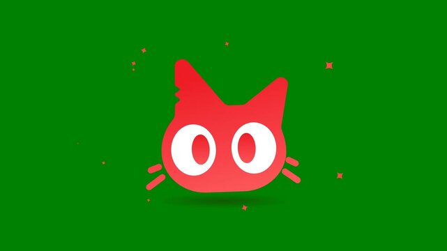 Cute Red Cat Head Mascot Animated Character with Green Background