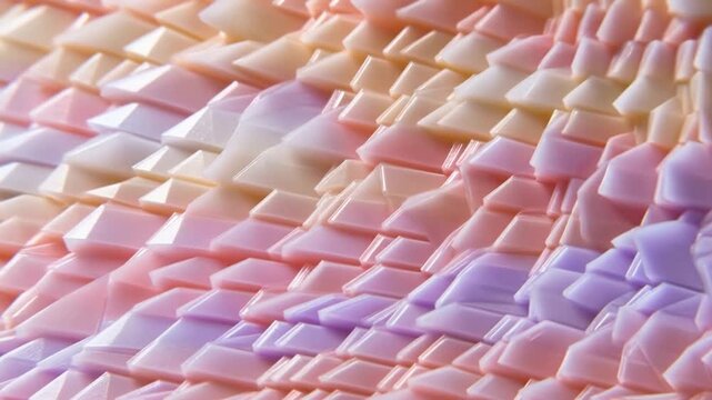 Pastel geometric tiles create a glossy repeating abstract pattern in pink and lavender