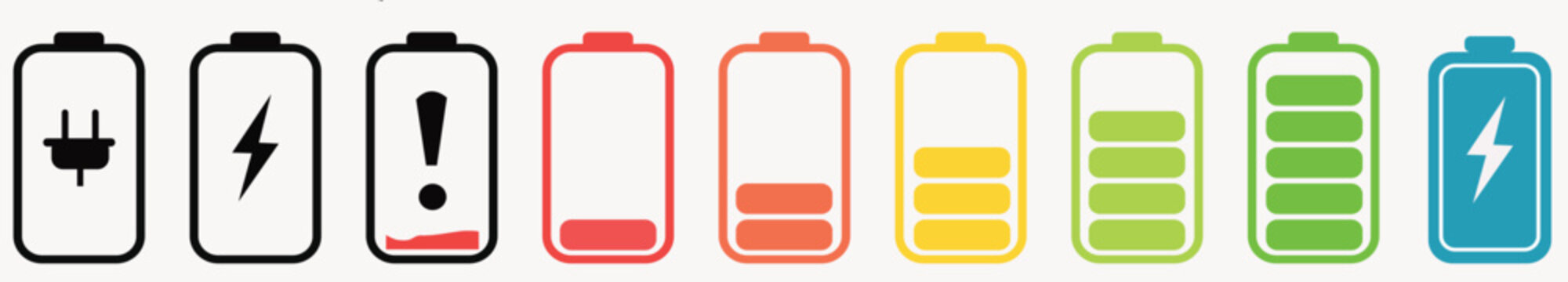 Alkaline battery set icon in flat style. Different size accumulator vector illustration on isolated background.Battery icon set. battery charge level. battery Charging iconBattery charge indicator ico