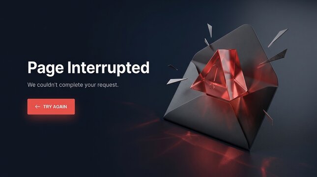 Website page interrupted error screen interface design with warning exclamation envelope symbol and try again button