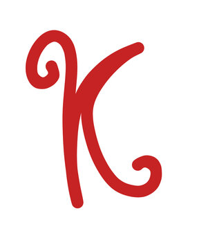 Hand-drawn typography letter K, custom script handwriting alphabet lettering element, isolated on white background