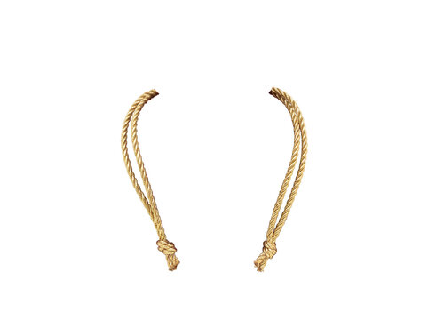 Golden braided rope handles with knots featuring luxury packaging and premium branding element, metallic drawstring cord asset for jewelry pouch and gift bag mockup design.