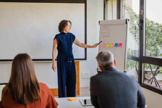 Woman is conducting a meeting
