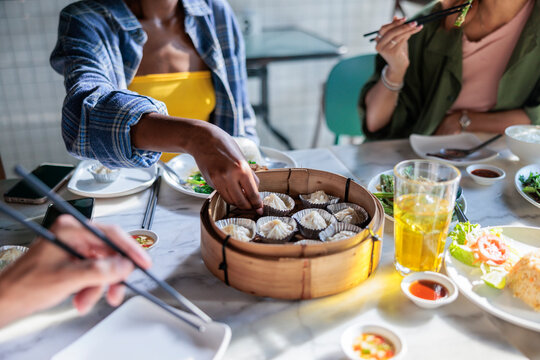Dim sum served on a table