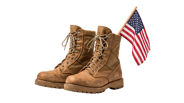 Military Combat Boots with American Flag, No Background, Transparent PNG