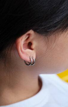 Close-up of a little girl's new earrings