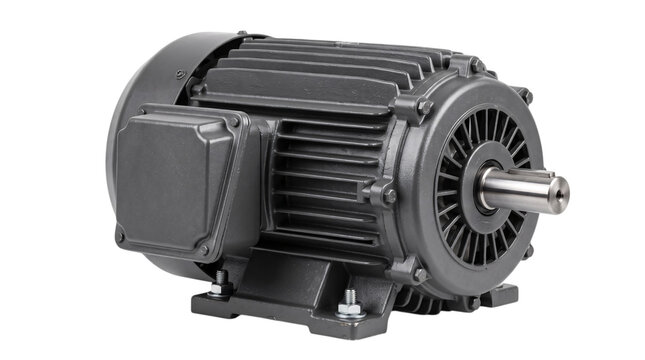 Industrial electric motor with fan isolated on transparent png