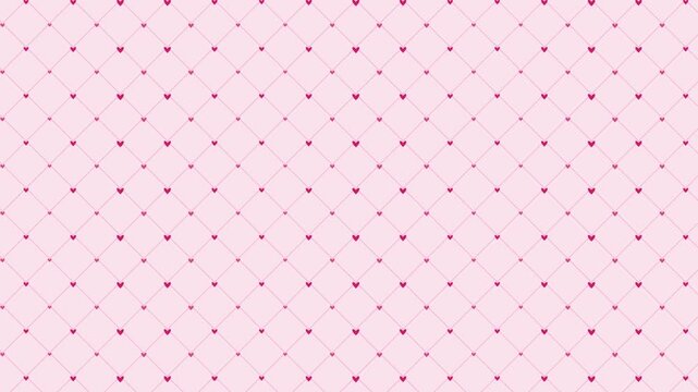 Minimalist red heart pattern animation moving diagonally over soft pink background.