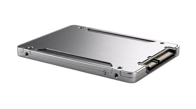 Silver solid state drive (ssd) with sata isolated on transparent png
