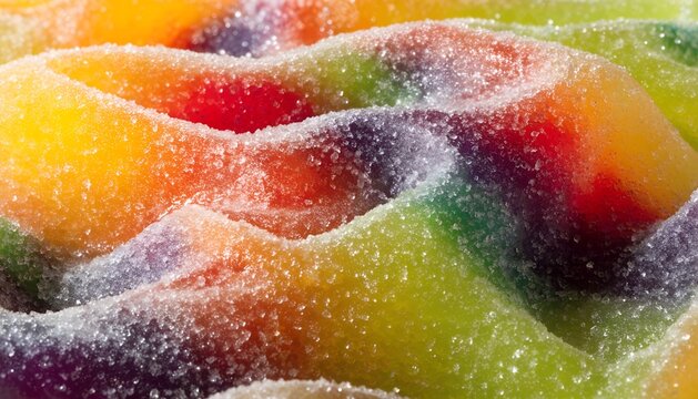 Colorful jelly texture background with sugar crystals. Macro candy texture detail. Website banner concept for sweet shop. Sweet marmalade macro background for candy shop banner