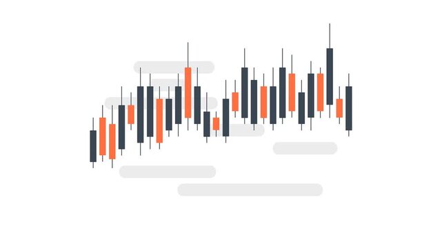 Animated stock market candlestick chart on white background showing financial data trading fluctuations. High quality motion graphics for business and investment concepts.