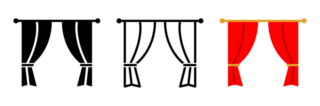 Window Curtain Icon Set Isolated on Transparent Background for Home Interior Design. Vector Illustration