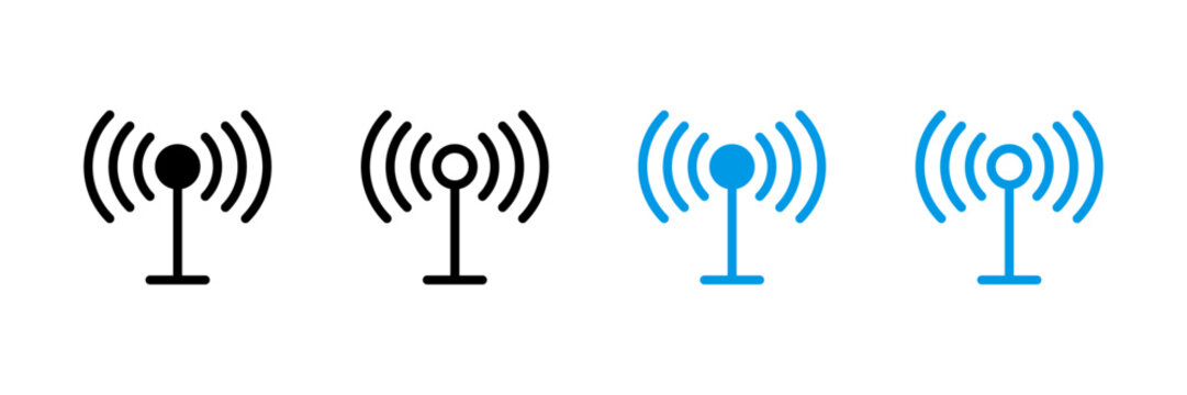 Antenna Tower Icon with Wireless Radio Signal Isolated on Transparent Background for Telecommunication, Network, Technology, and Broadcast Concept. Vector Illustration