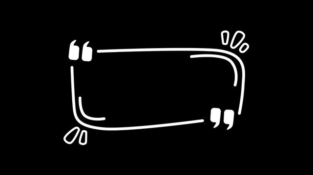 Rectangle box with quotation marks animation on black background. Rectangle doodle frames with quote. Rectangular quote mark animation. Animated square quote frame animation.