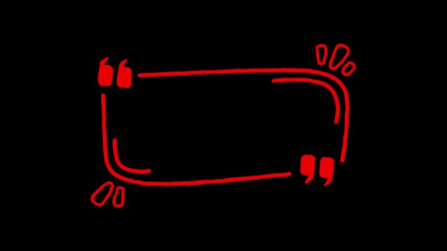 Rectangle box with quotation marks animation on black background. Rectangle doodle frames with quote. Rectangular quote mark animation. Animated square quote frame animation.
