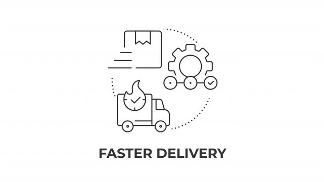 Faster delivery animated line concept icon. Supply distribution management. Innovations in logistics industry. Express shipping. Flat linear graphic motion. Minimalist black outline animation