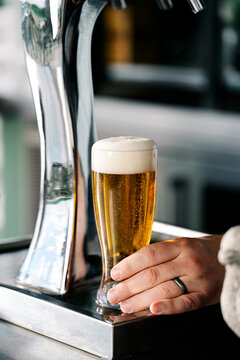 Bartender Sets Down A Beer