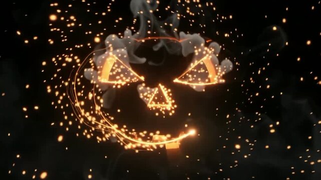 Halloween Glowing Pumpkin Face with Magical Sparks and Smoke Animation
