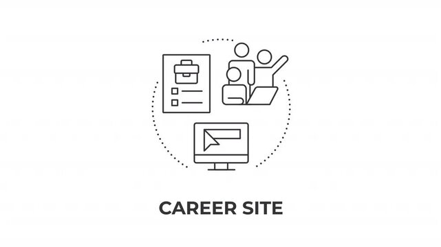 Career site animated line concept icon. Job opportunities promotion. Hiring strategy. Employer branding content and channels. Flat linear graphic motion. Minimalist black outline animation