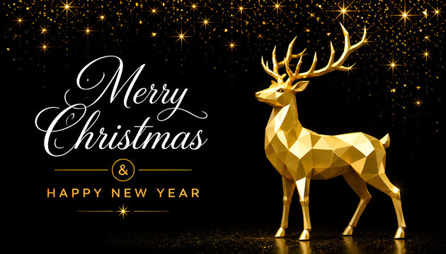 Merry christmas happy new year gold deer origami