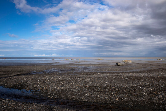 Boat on a beach in Homer, Alaska