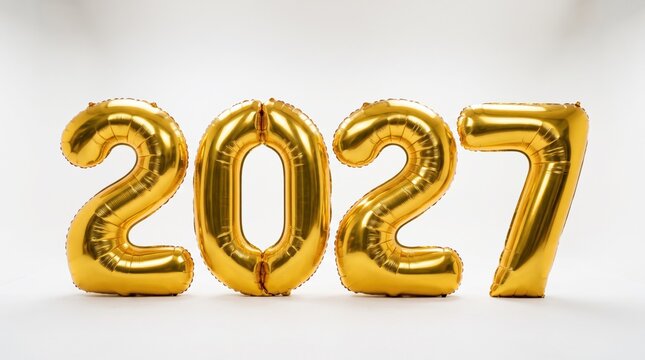 3d render of Celebration banner with happy new year 2027 balloons floating