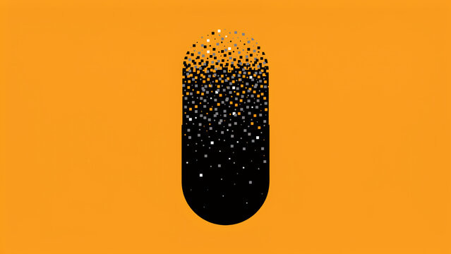 Digital pixelated capsule emitting light against orange background