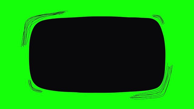Hand drawn solid black rectangular banner loop animation with accent corner lines on green screen background. for video titles, lower thirds, sale badges, social media videos, motion graphics editing.