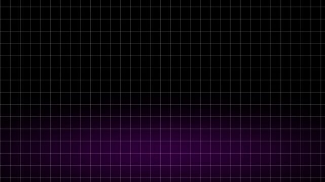 Abstract retro grid background with moving white lines over glowing purple gradient backdrop features clean geometric patterns for digital technology. 4k video animation concept