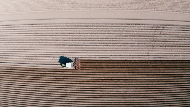 Aerial View, Flight over Asparagus field, Tracktor edited asparagus fields, Bergstrasse, Hesse, Germany