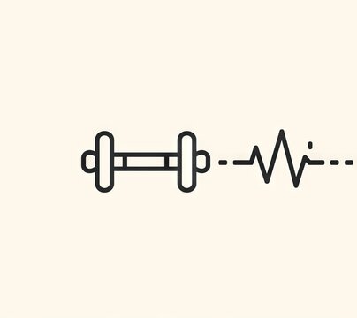  Minimal dumbbell pulse icon with dashed trail
