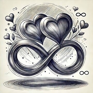  Pencil infinity symbol entwined with two hearts
