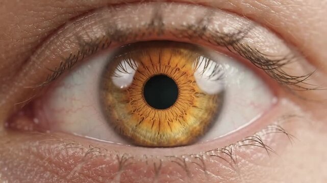 Close up comparison of a human eye with different iris color saturation levels showing detailed patterns with video split screen