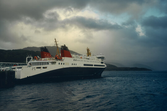 ferryboat in moody weather in the port
