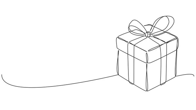 animated continuous line drawing of a wrapped gift box tied with a bow ribbon, christmas or birthday present line art animation