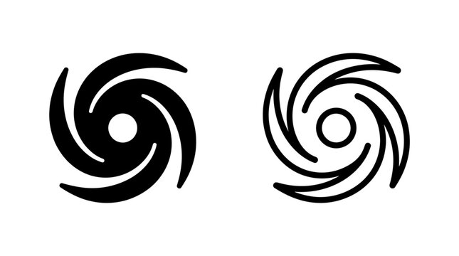 Cyclone symbol illustrated in solid black and circular outline styles